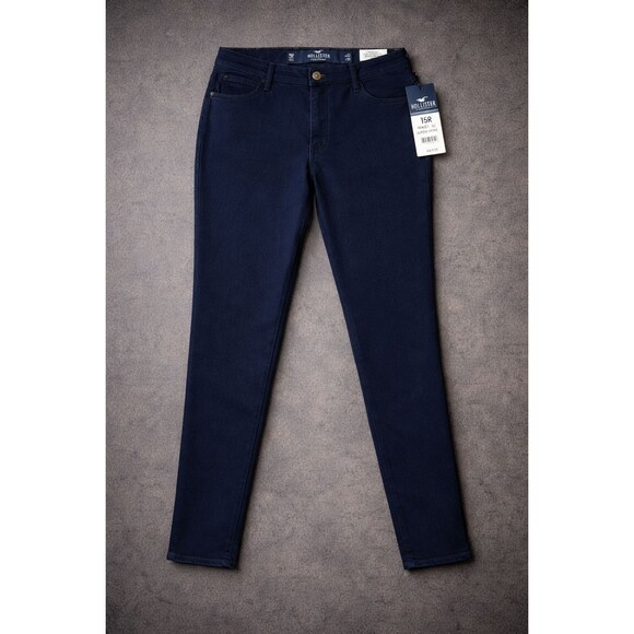NWT Hollister Women’s 15R Navy Blue Super Skinny Jeans High Rise 32x28.5 Stretch - Picture 1 of 9